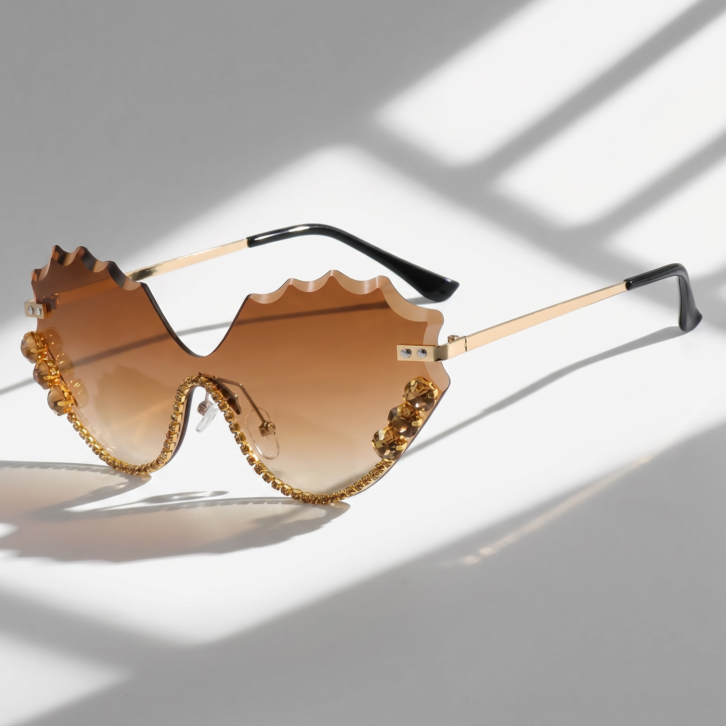 Chic feminine oversized rimless sunglasses, providing essential UV protection for trendy women.