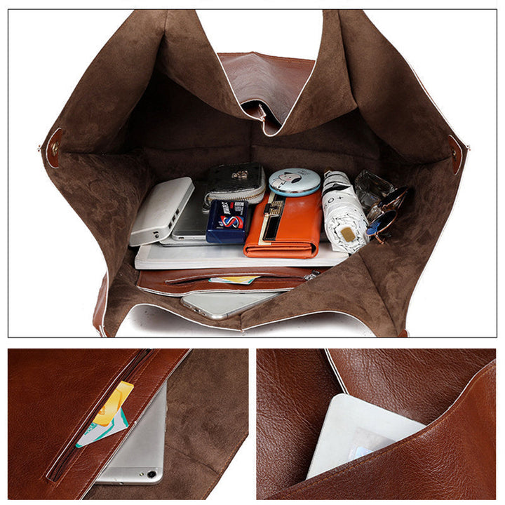 Everyday women's oversized vintage leather shoulder bag, comfortable and roomy.