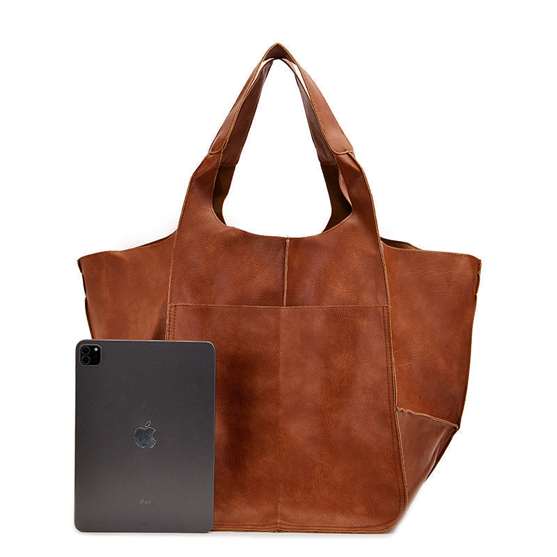 Premium women's oversized vintage leather shoulder bag, handcrafted timeless quality.