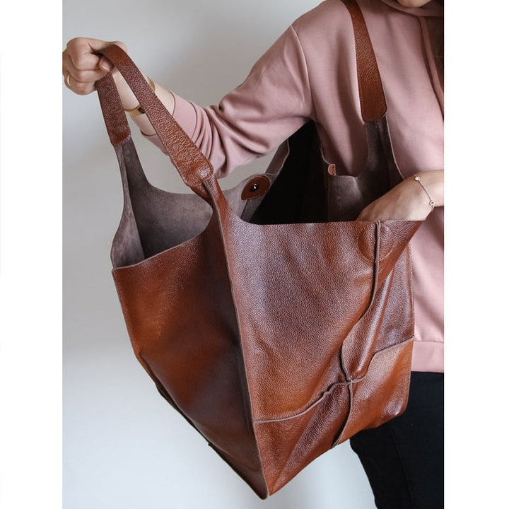Fashionable oversized vintage leather shoulder bag for women, practical everyday chic.