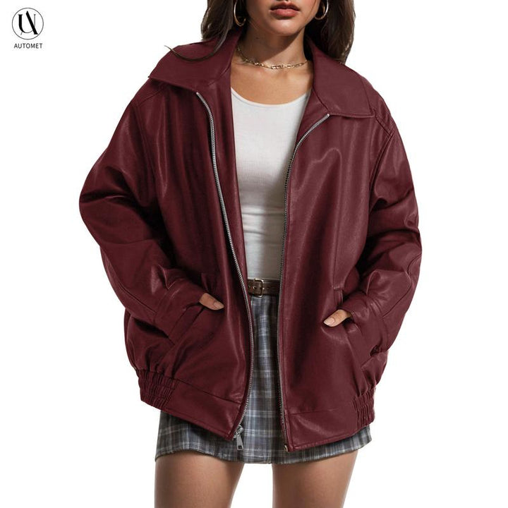 Women's oversized zip jacket, modern edge. Chic & versatile relaxed fit for autumn/winter fashion.