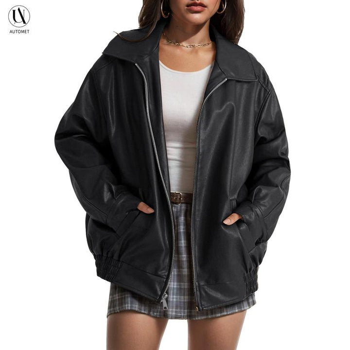 Chic oversized zip jacket for women, offering a relaxed fit and modern style. A versatile fashion statement piece.