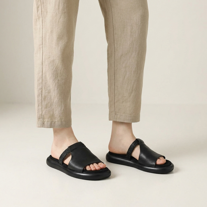 Palermo women's open-toe flat slides, comfortable and chic for everyday casual summer and spring fashion.