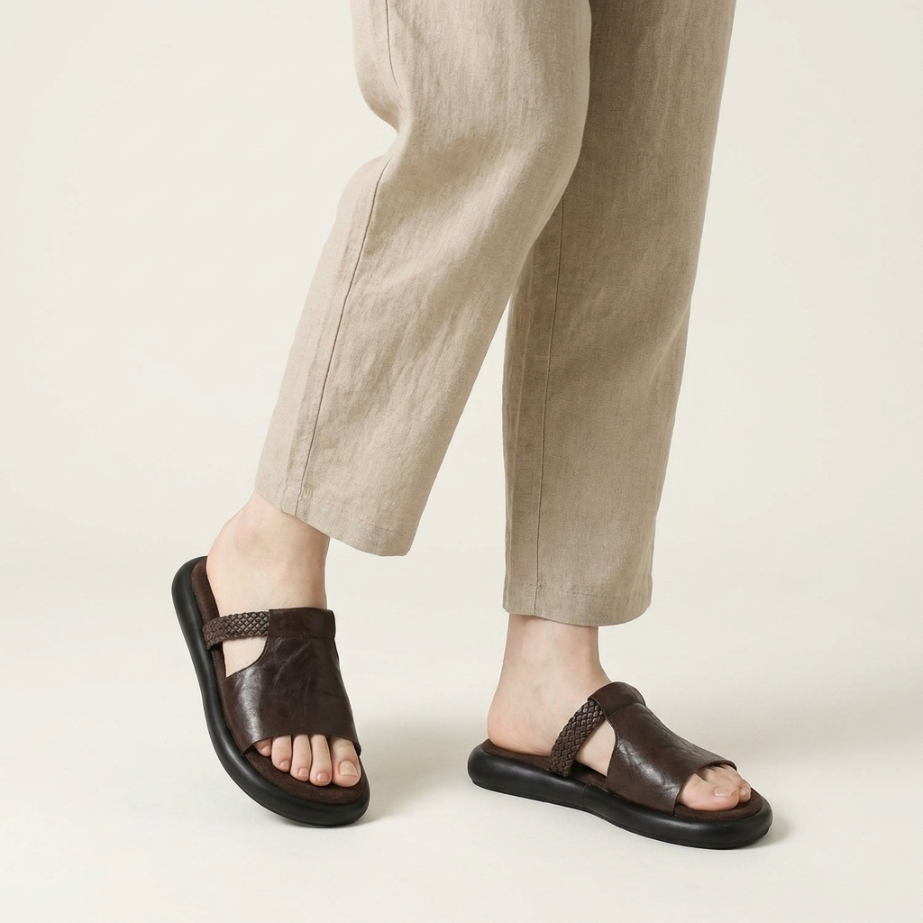 Essential women's Palermo open-toe flat slides, comfortable and stylish for everyday casual spring and summer looks.