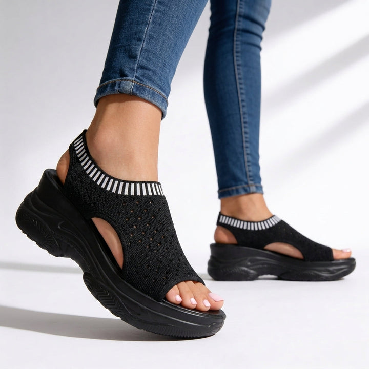 Women's peep toe wedge sandals with comfortable platform for walking, featuring a stretch design for daily wear.