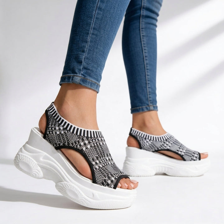 Elegant women's peep toe wedge sandals. Versatile comfort platform walking shoes, perfect for casual summer style.