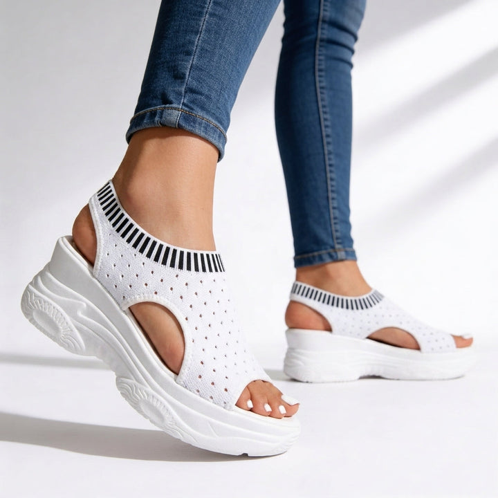 Slip-on women's peep toe wedge sandals with comfort platform, ideal walking shoes for versatile daily and summer wear.