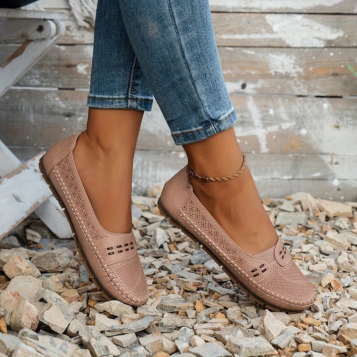 Women's orthopedic slip-on loafers, perforated design for comfortable, casual spring/summer flats.