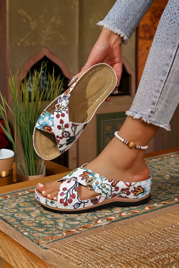 Women's perforated wedge slip-on sandals, comfortable & stylish for daily wear & summer outfits.