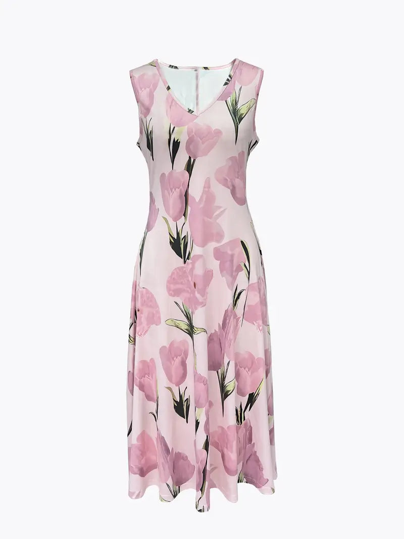Beautiful pink floral maxi dress and matching versatile jacket, an elegant women's two-piece spring/summer set.