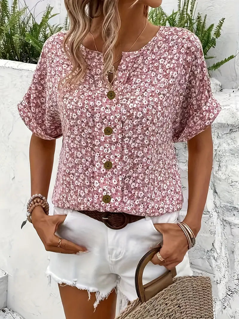 Stylish women's floral print relaxed fit long sleeve button-up blouse. Ideal for casual, office & spring style.