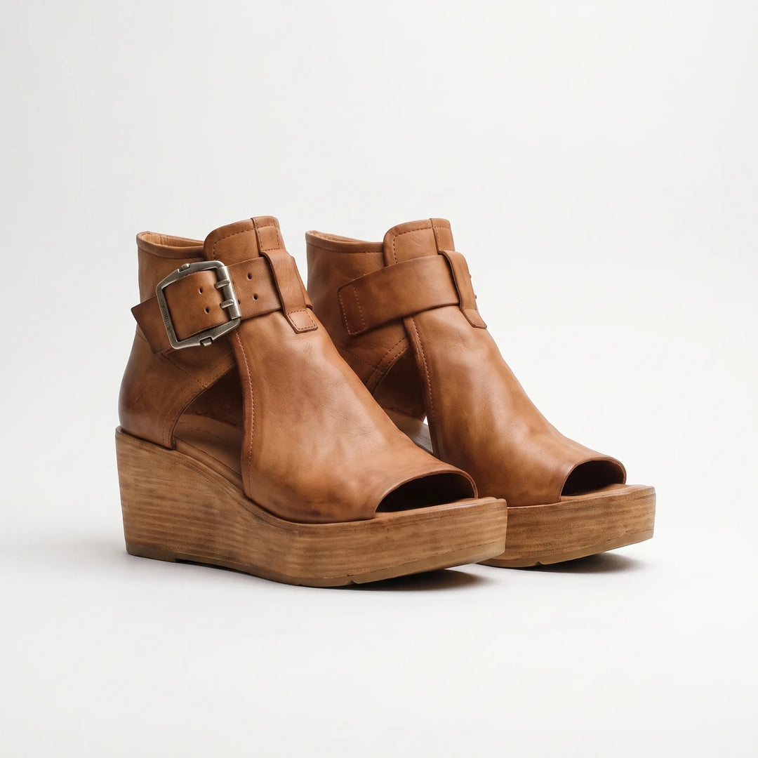 Vintage-style women's peep-toe platform wedge sandals featuring a comfortable ankle strap.