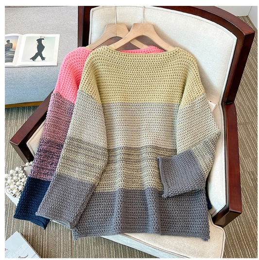 Women's plus-size color block patch pullover sweater. Cozy, stylish fall fashion.