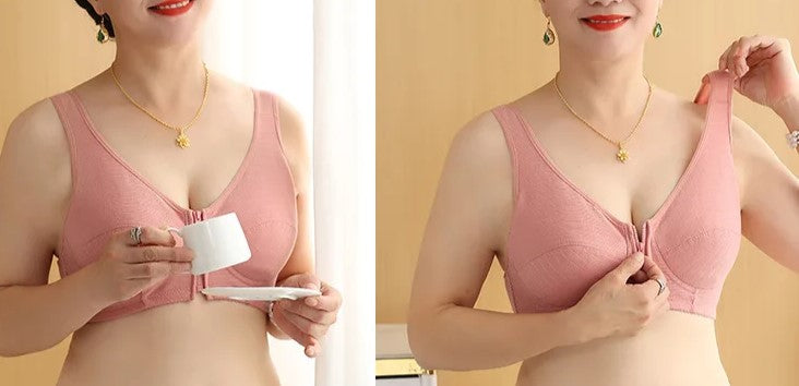 Experience all day comfort with this plus size wirefree vest bra. Front closure for easy wear, full figure support.