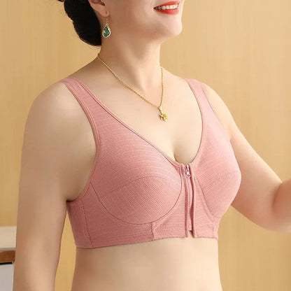 Achieve everyday support with this women's plus size comfort bra. Wirefree, vest style, front closure lingerie.