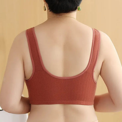 Easy front closure plus size comfort bra. Wirefree vest style for full figure support and all-day wear.