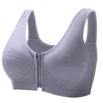 Everyday support plus size comfort bra. Wirefree, vest style, front closure. Full figure all-day comfort.