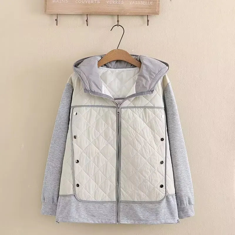 Women's Plus Size Diamond Quilted Hooded Jacket, perfect for stylish winter warmth.