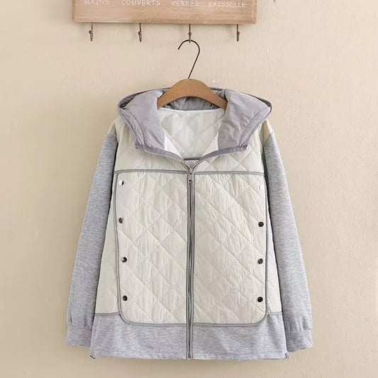 Women's Plus Size Diamond Quilted Hooded Jacket, perfect for stylish winter warmth.