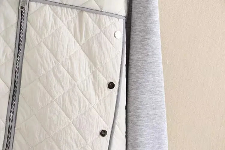 Front view of women's plus size diamond quilted hooded jacket, perfect for stylish winter wear.