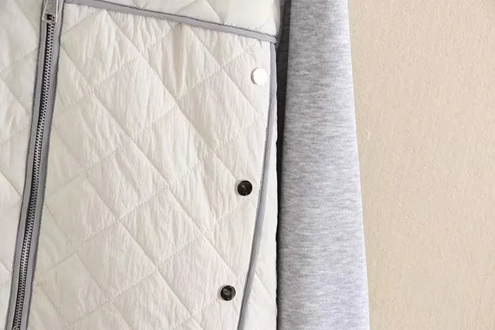 Front view of women's plus size diamond quilted hooded jacket, perfect for stylish winter wear.