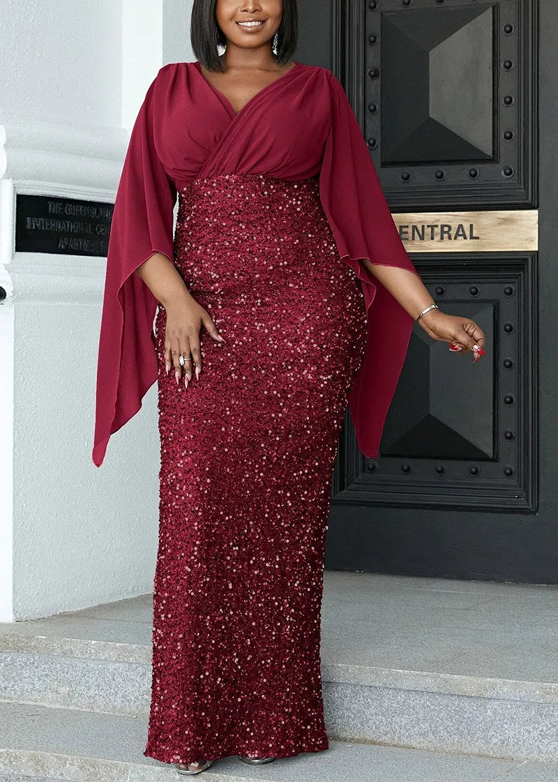 Women's plus size elegant midi dress, perfect as a formal evening gown or special occasion attire.