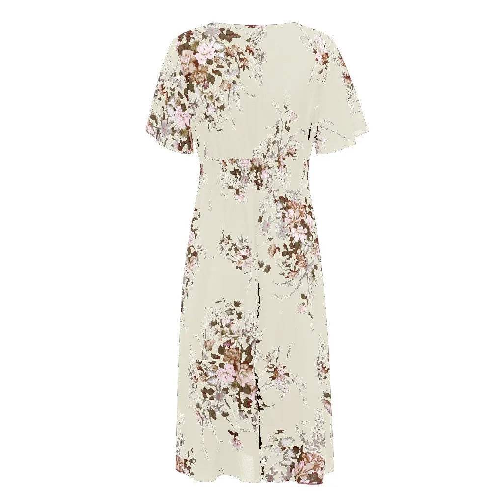 Elegant women's plus size maxi dress, fall floral pattern, boho chic.