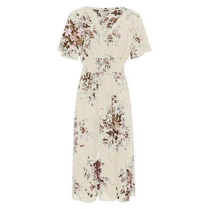 Pink floral print plus size maxi dress, comfortable casual boho style.