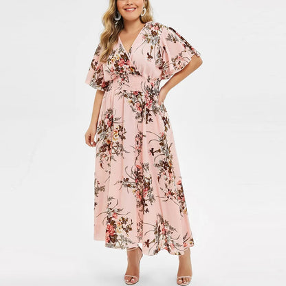 Casual plus size floral long dress, comfortable boho style for women.