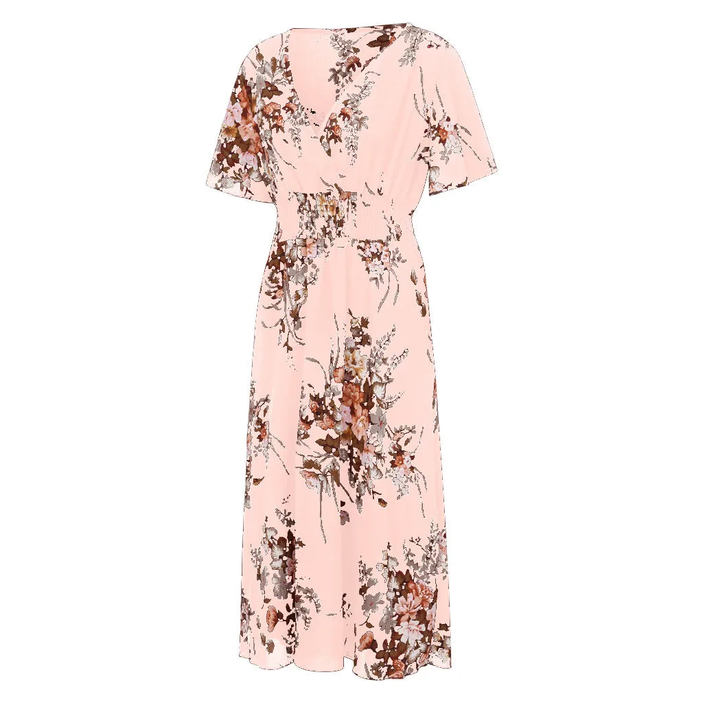 Pink floral plus size maxi, comfortable & stylish fall boho dress.