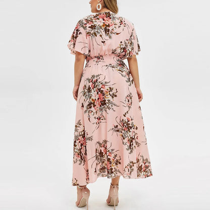 Fall floral plus size maxi dress, comfortable women's clothing, boho chic.