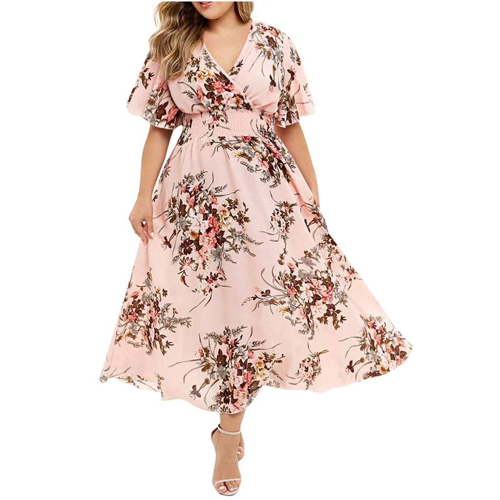 Stylish plus size floral long dress, perfect for fall boho fashion.
