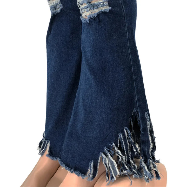Plus size high-waist ripped flared jeans, essential stretch denim for women seeking style & comfort.