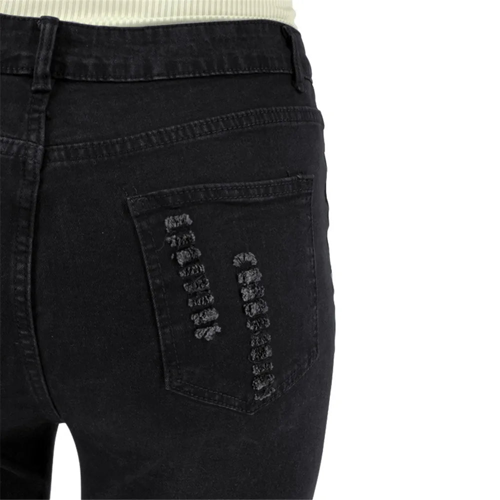 All-season plus size women's flared jeans, high waist with fashionable rips and comfortable stretch.