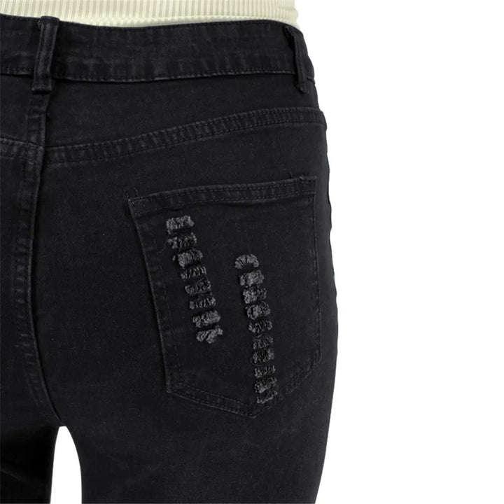 All-season plus size women's flared jeans, high waist with fashionable rips and comfortable stretch.