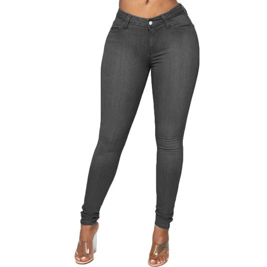 Women's plus size high waist skinny jeans, comfortable stretch fit for curvy figures.