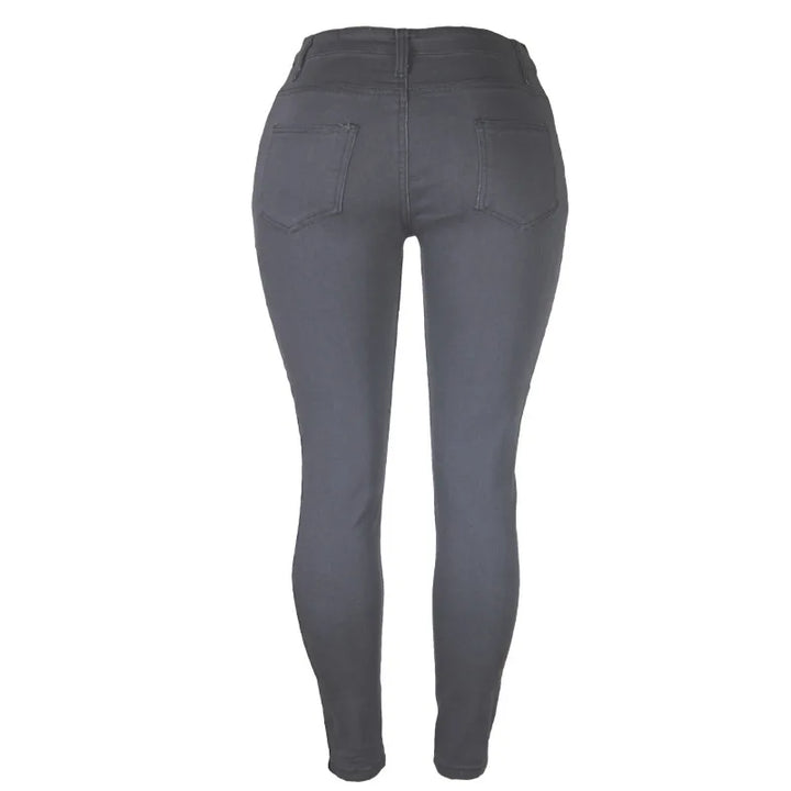 Stylish women's plus size stretch skinny jeans, flattering high waist design.