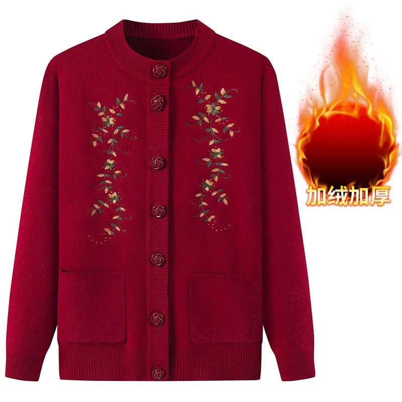 Warm plus size long sleeve knit sweater, classic vintage look, perfect for chilly weather.