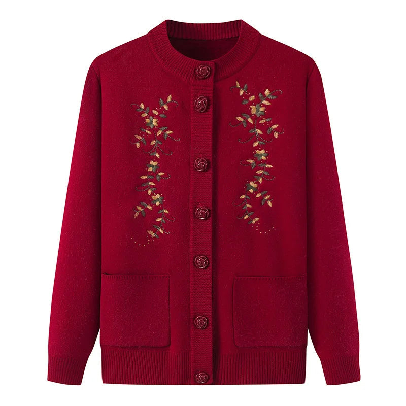 Fashionable women's plus size knit cardigan, cozy autumn clothing with vintage charm.