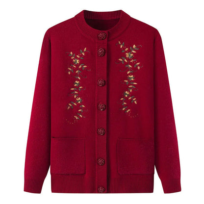 Fashionable women's plus size knit cardigan, cozy autumn clothing with vintage charm.