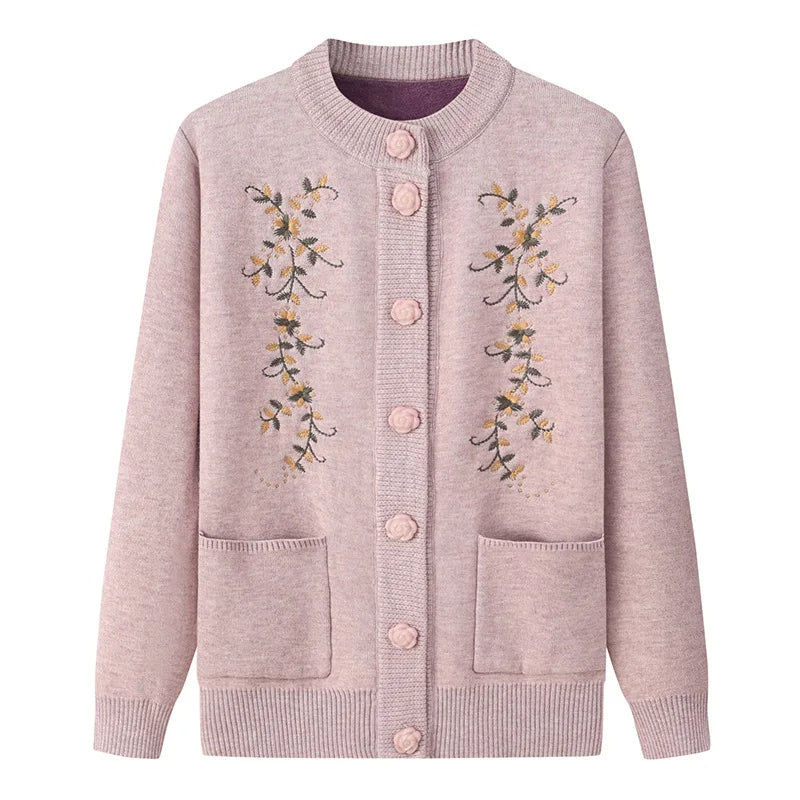 Comfy plus size women's knit cardigan, vintage-inspired fall fashion, long sleeves.