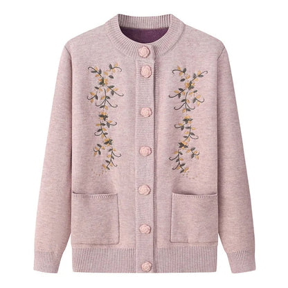 Comfy plus size women's knit cardigan, vintage-inspired fall fashion, long sleeves.