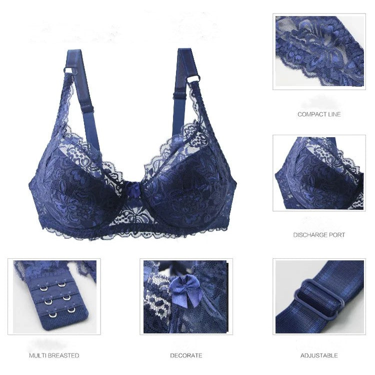 Elegant black lace plus size push-up bra for women, providing lift, support & a sexy, flattering look.