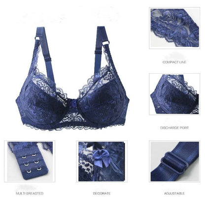 Elegant black lace plus size push-up bra for women, providing lift, support & a sexy, flattering look.