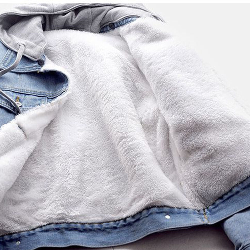 Stylish women's plus size hooded denim jacket, essential fall fashion & winter outerwear for comfort.