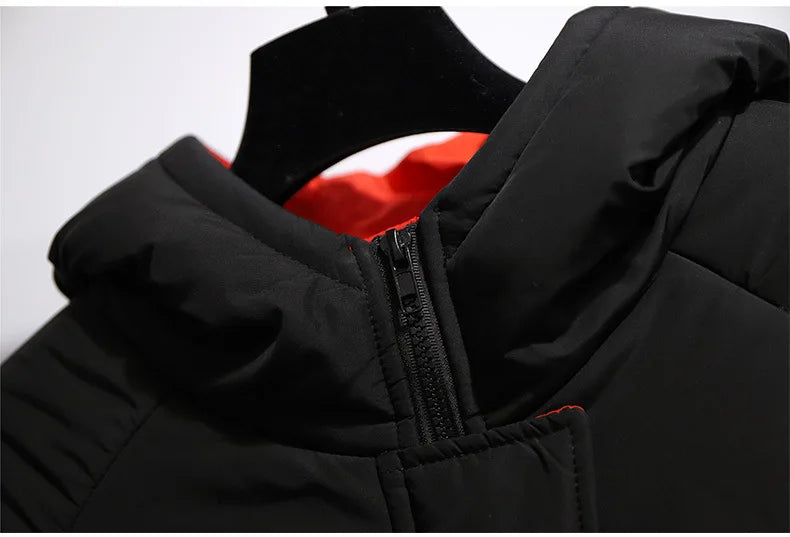 Plus-size women's long padded winter jacket, stylish and warm, designed for cold weather.