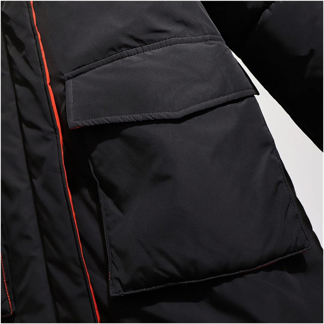 Cozy & fashionable women's plus-size long winter coat, hooded puffer for ultimate warmth.