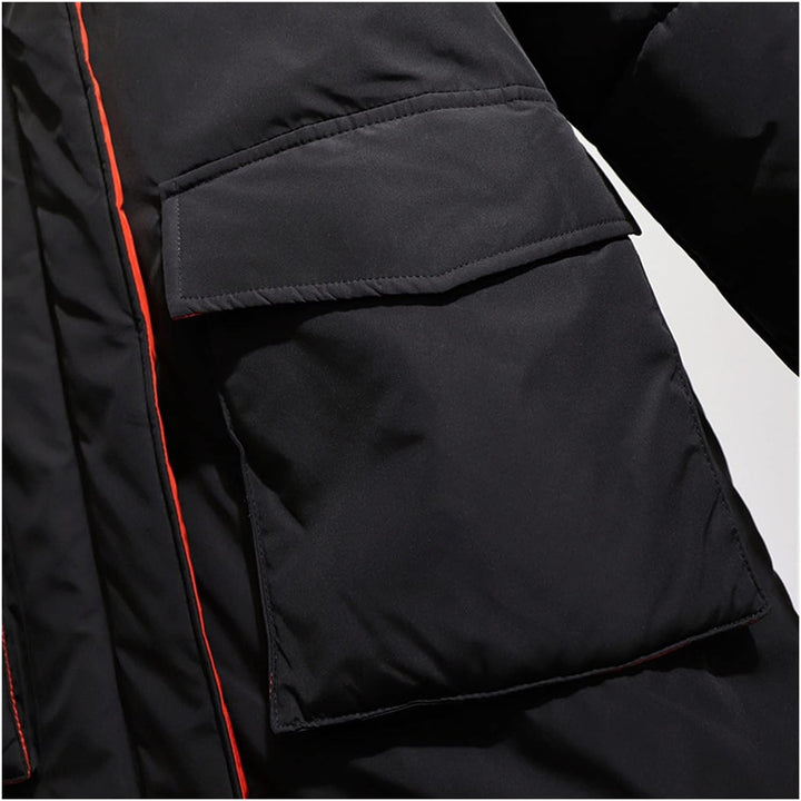 Cozy & fashionable women's plus-size long winter coat, hooded puffer for ultimate warmth.