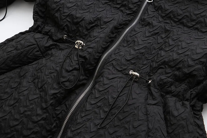 Plus-size women's winter puffer jacket, fashionable & comfy.