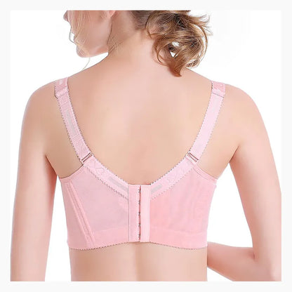 Seamless full coverage minimizer bra for plus-size women, offering a sleek look under clothing.